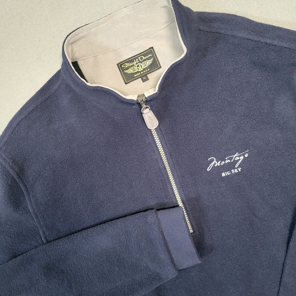 Straight Down Mens XL Navy Blue Fleece Quarter‎ Zip Montage Big Sky Made in USA